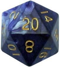 Acrylic Dice 35mm Mega D20 Combo Attack Blue & White with Gold Numbers