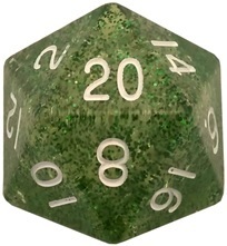 Acrylic Dice 35mm Mega D20 Ethereal Green with White Numbers