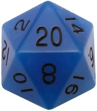 Acrylic Dice 35mm Mega D20 Glow Blue with Black Numbers