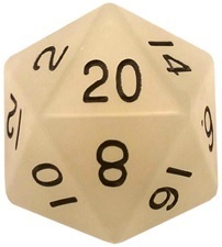 Acrylic Dice 35mm Mega D20 Glow Clear with Black Numbers