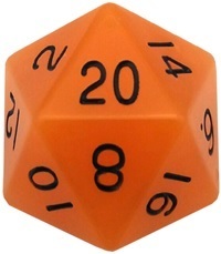 Acrylic Dice 35mm Mega D20 Glow Orange with Black Numbers