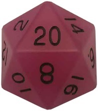 Acrylic Dice 35mm Mega D20 Glow Purple with Black Numbers