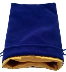 Large Dice Bag Blue Velvet with Gold Satin Lining (6x8 inch)