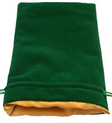 Large Dice Bag Green Velvet with Gold Satin Lining (6x8 inch)