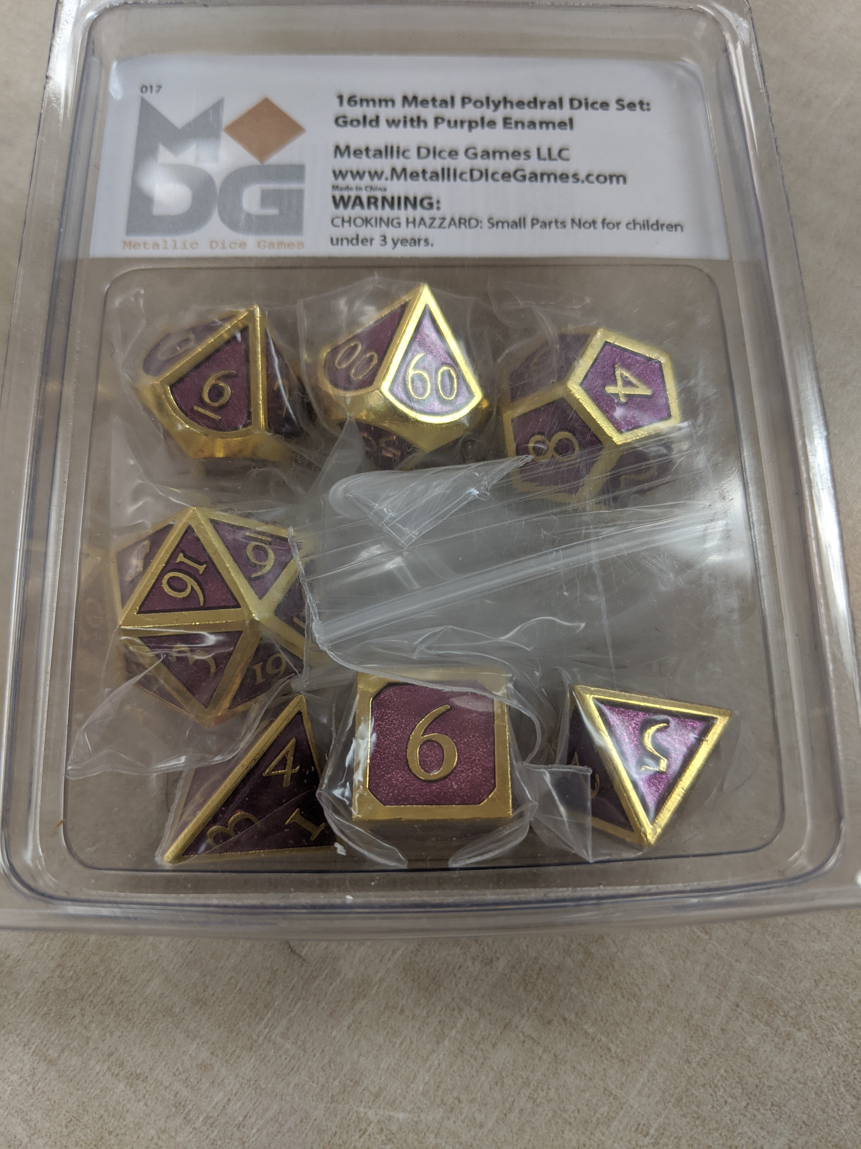 Metallic Dice 16mm Gold Metal Dice Set
