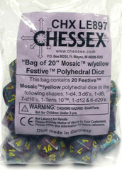 Festive Mosaic with Yellow Bag of 20 Polyhedral Dice - CHXLE897