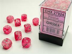 36 Ghostly Glow Pink and Silver 12mm D6 Dice Block - CHX27924