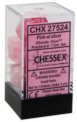 Chessex Dice: 7 Set Polyhedral Ghostly Glow Pink Silver CHX27524