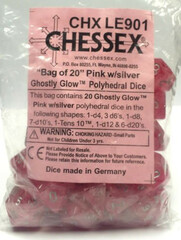 Ghostly Glow Pink and Silver Bag of 20 Polyhedral Dice - CHXLE901