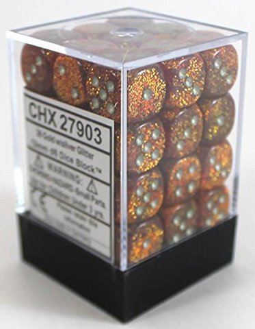 Glitter 12mm Gold w/Silver D6 Dice - CHX25903