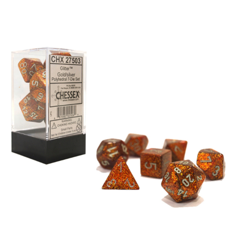 Glitter Gold and Silver 7ct Polyhedral Dice Set - CHX27503