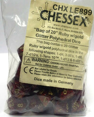 Glitter Ruby and Gold Bag of 20 Polyhedral Dice - CHXLE899