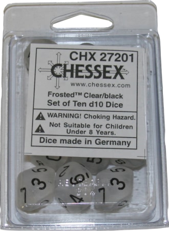 Frosted Clear w/Black Set of 10 d10 Dice (CHX27201)