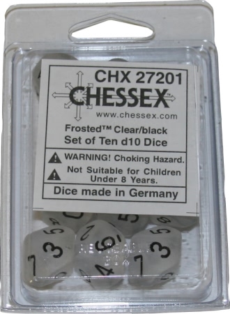 Frosted Clear w/Black Set of 10 d10 Dice (CHX27201)