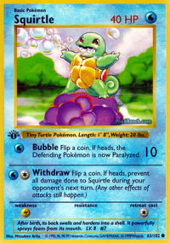 1x Squirtle - 63/102 - Common - 1st Edition Heavily Played
