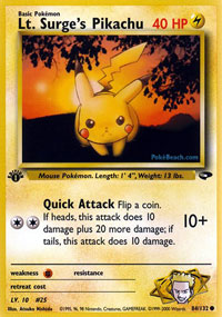 Lt. Surges Pikachu - 84/132 - Common - 1st Edition