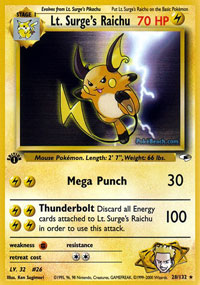 Lt. Surges Raichu - 28/132 - Rare - 1st Edition