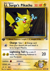 Lt. Surges Pikachu - 81/132 - Common - 1st Edition