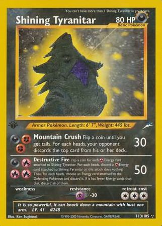 Shining Tyranitar - 113/105 - Shining Holo Rare - 1st Edition