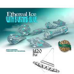 Polyhero Dice: D20 Wizard Hat Promo - Ethereal Ice With Burning Blue