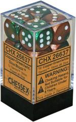 12 Copper-Green w/gold Gemini 16mm d6 Dice Block - CHX26637