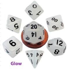 Mini Polyhedral Dice Set: Glow Clear with Black Numbers