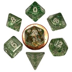 7 Count Mini Dice Poly Set: Ethereal Green With White Numbers