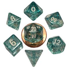 7 Count Mini Dice Poly Set: Ethereal Light Blue With White Numbers