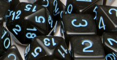 Translucent Black (Smoke) with Lt Blue Numbers - d%