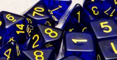 Translucent Dark Blue with Gold Numbers - d%