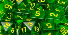 Translucent Dark Green with Gold Numbers - d6