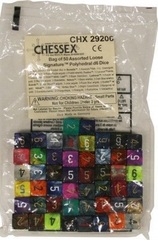 Signature Bag Of 50 Polyhedral 6-Sided Dice With Numbers