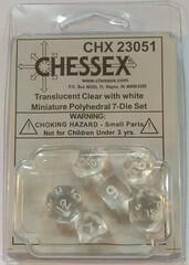 Translucent Mini-Polyhedral Clear W/White 7-Die Set