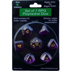 Set Of 7 Polyhedral Dice: Translucent Dark Purple With Gold Numbers