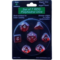 Set Of 7 Polyhedral Dice: Translucent Red With White Numbers