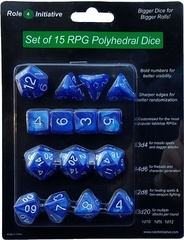 Set Of 15 Dice: Marble Blue W/ White