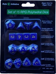 Set Of 15 Dice: Opaque Dark Blue W/ Gold