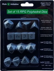 Set Of 15 Dice: Opaque Dark Gray W/ Black