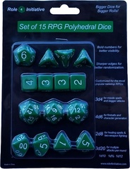 Set Of 15 Dice: Opaque Dark Green W/ White