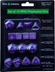 Set Of 15 Dice: Opaque Dark Purple W/ Lt Blue