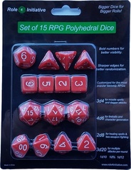 Set Of 15 Dice: Opaque Red W/ White