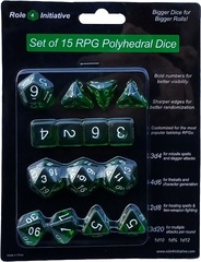 Set Of 15 Dice: Translucent Dark Green W/ White