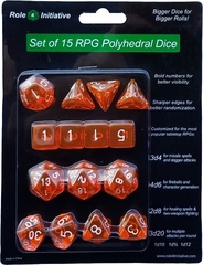 Set Of 15 Dice: Translucent Orange W/ White