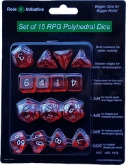 Set Of 15 Dice: Translucent Red W/ White