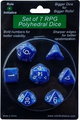 Set Of 7 Dice: Marble Blue W/White