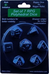 Set Of 7 Dice: Opaque Black W/ Lt Blue