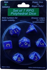 Set Of 7 Dice: Opaque Dark Blue W/ Gold