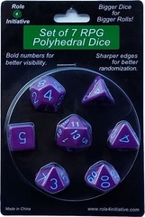 Set Of 7 Dice: Opaque Dark Purple W/ Lt Blue