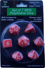 Set Of 7 Dice: Opaque Red W/ White