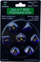 Set Of 7 Dice: Translucent Dark Blue W/ Lt Blue